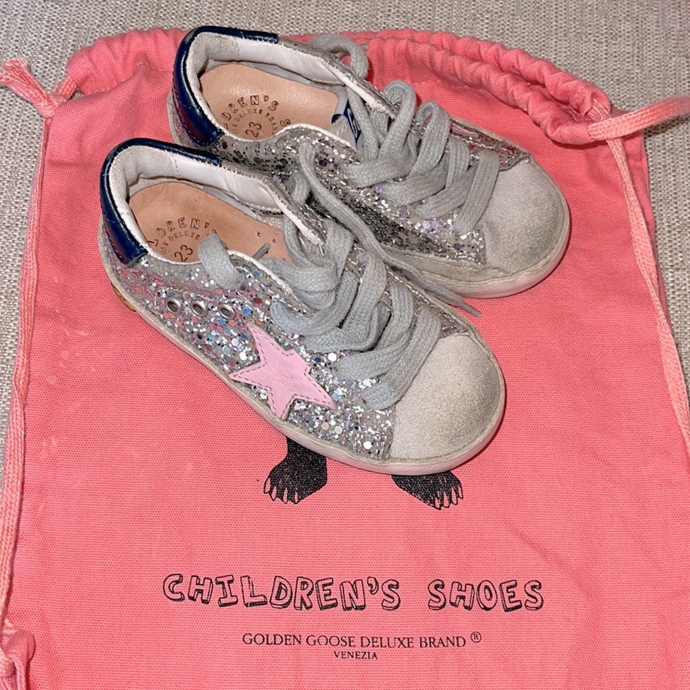 Superstar  sneakers in glitter with pink star/ used